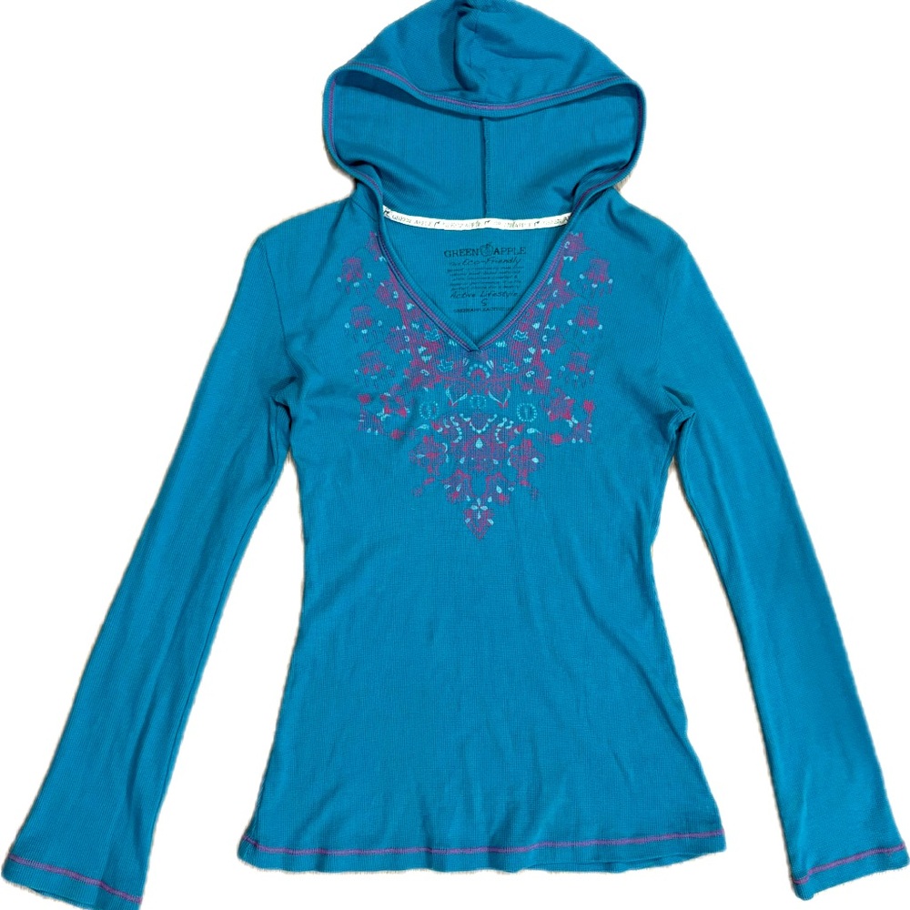 Y2K Green Apple Thermal Waffle Hoodie Shirt from Kitson